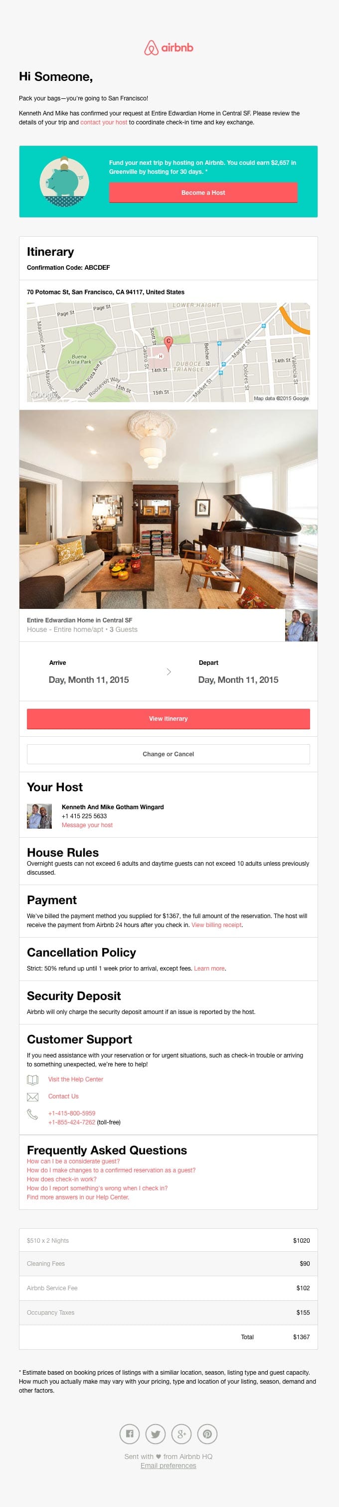 Airbnb receipt