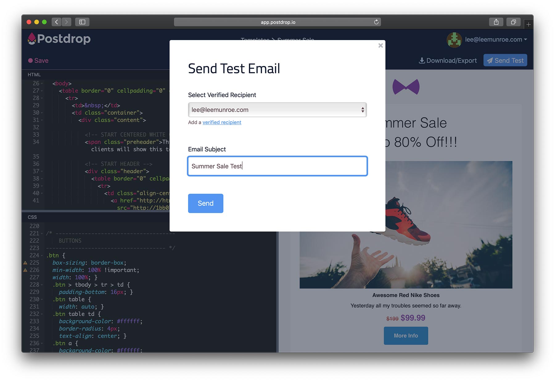 Send test emails with our editor
