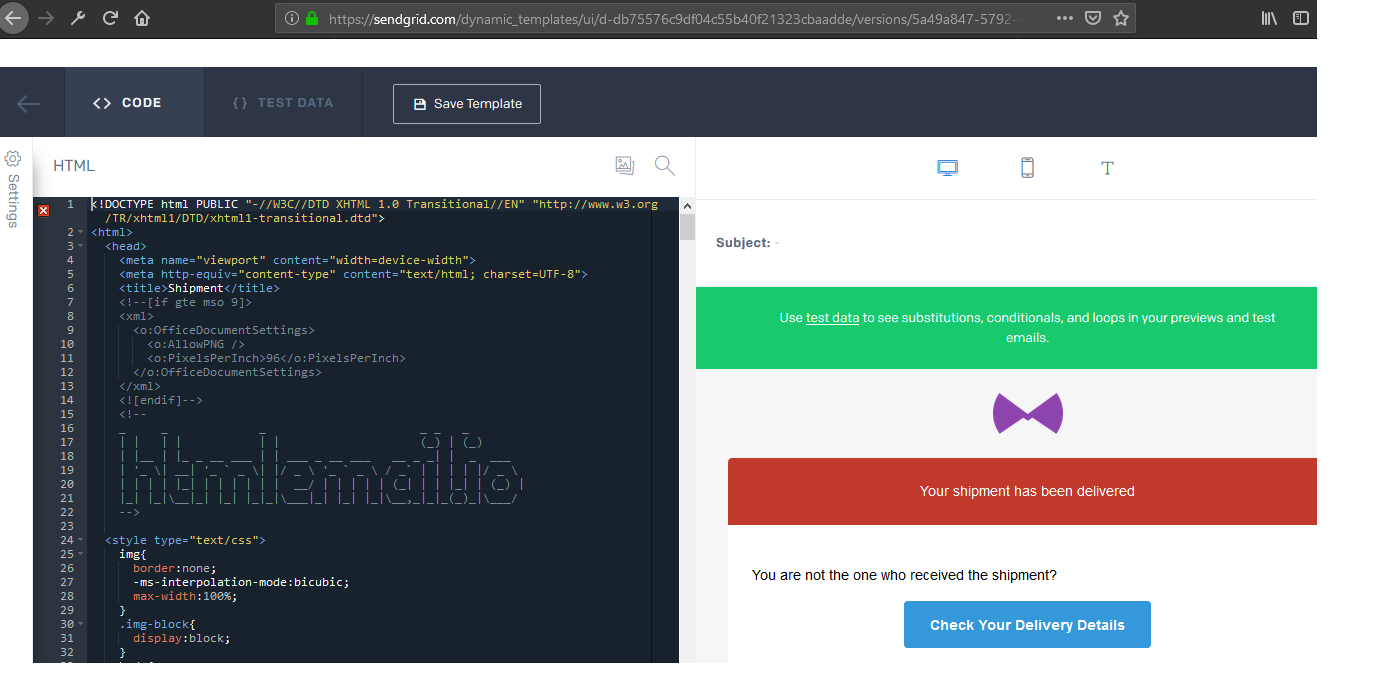 SendGrid HTML editor