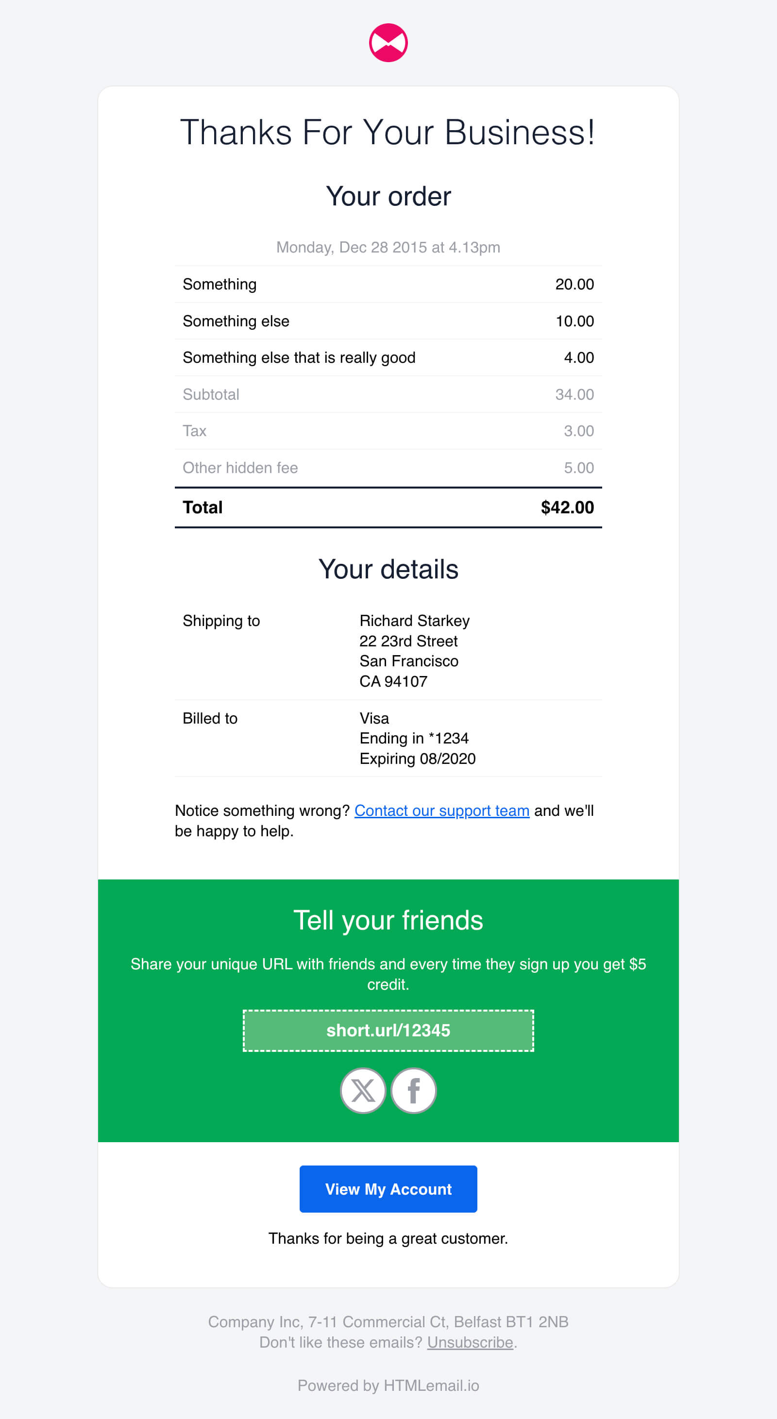 Sending Receipt Email Template